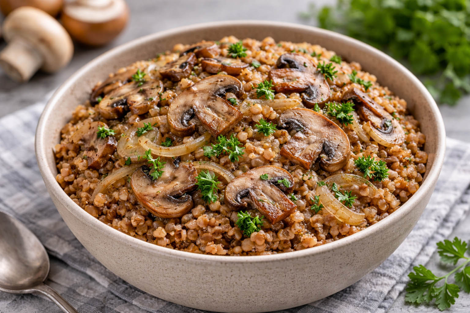 Гречневая каша с грибами и луком