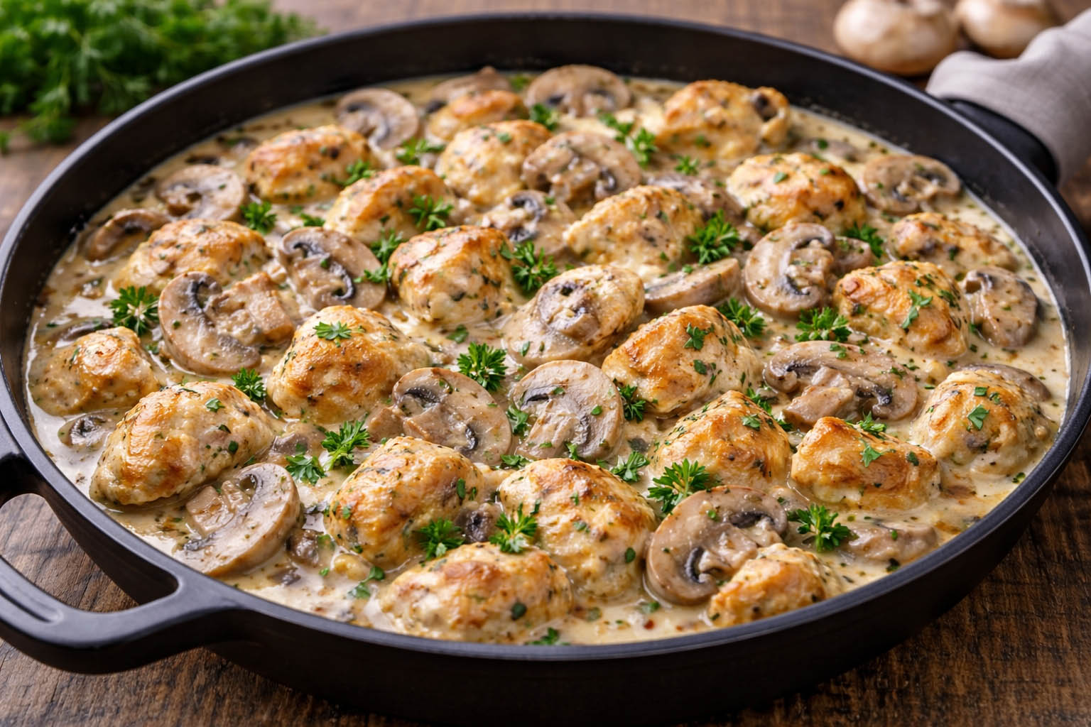 Курица в сметане с грибами