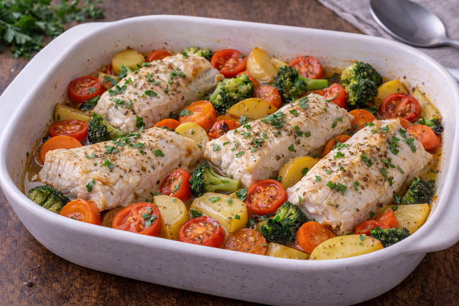 Минтай в духовке с овощами — простой ужин для семьи