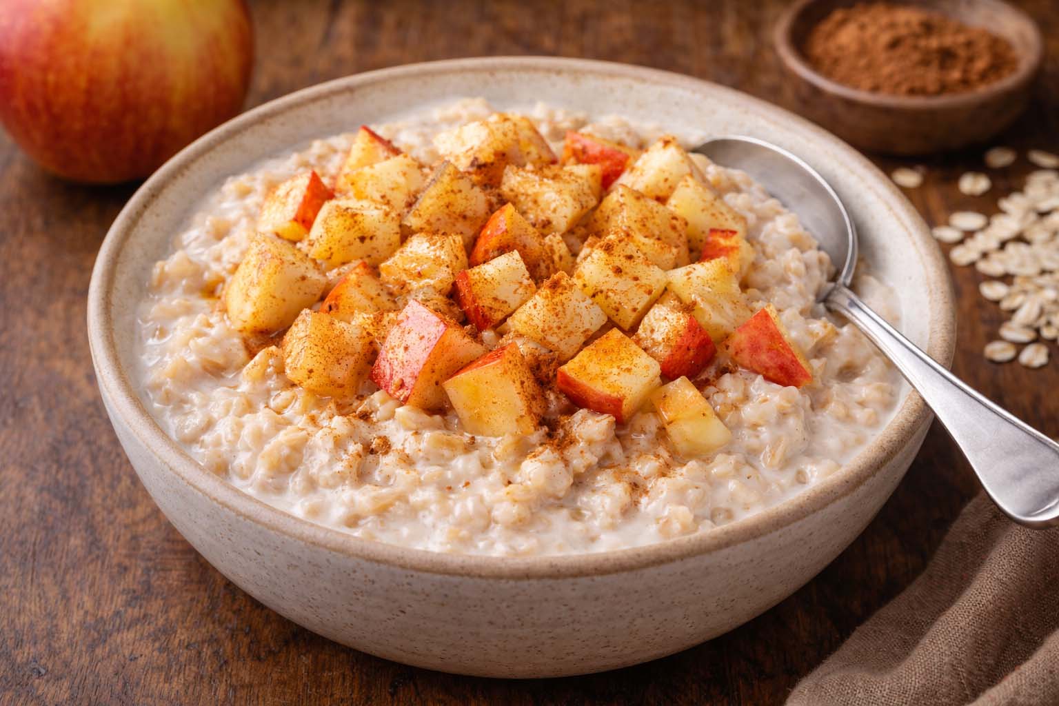 Овсянка на молоке с яблоком — простой завтрак