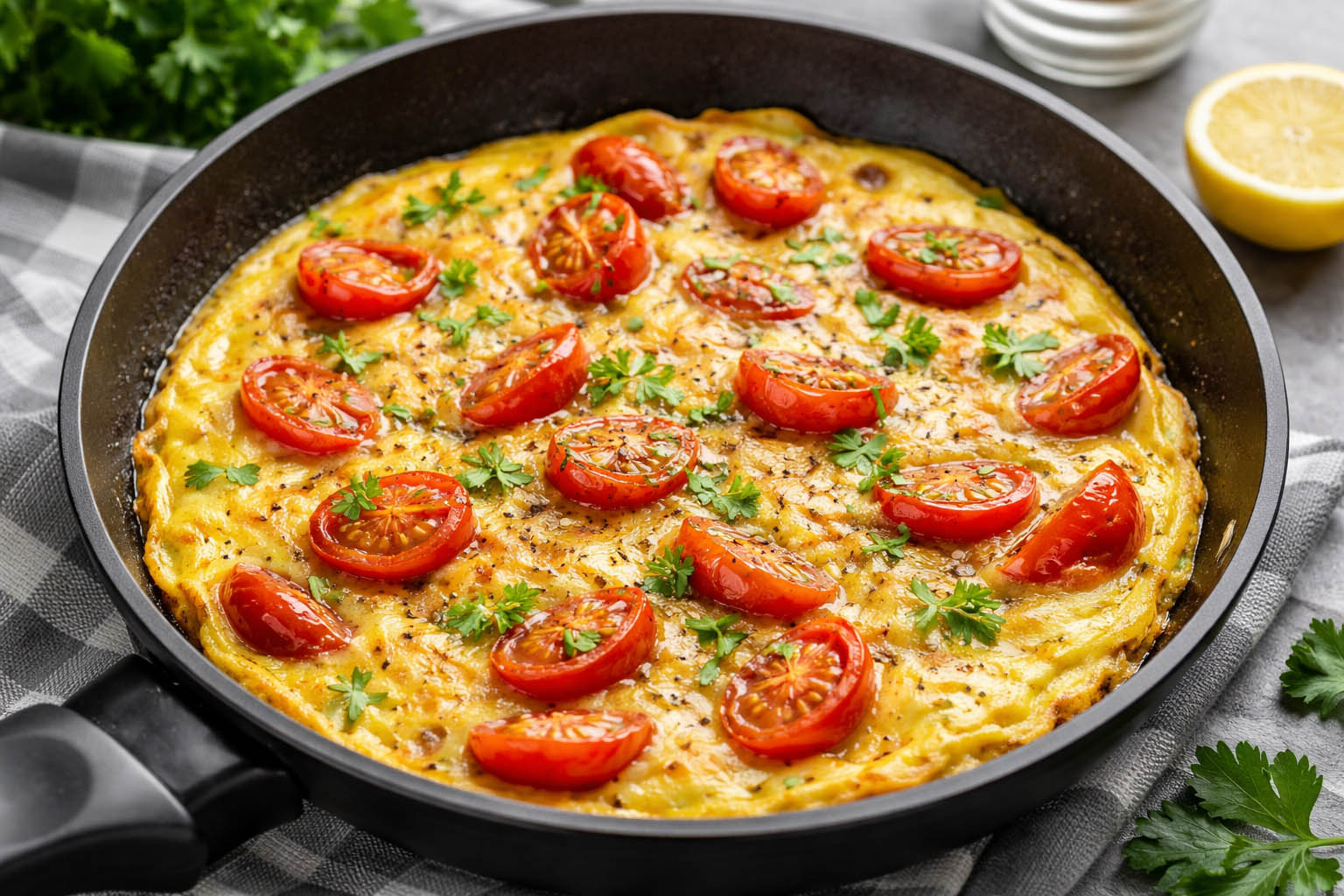 Простой омлет с помидорами и сыром