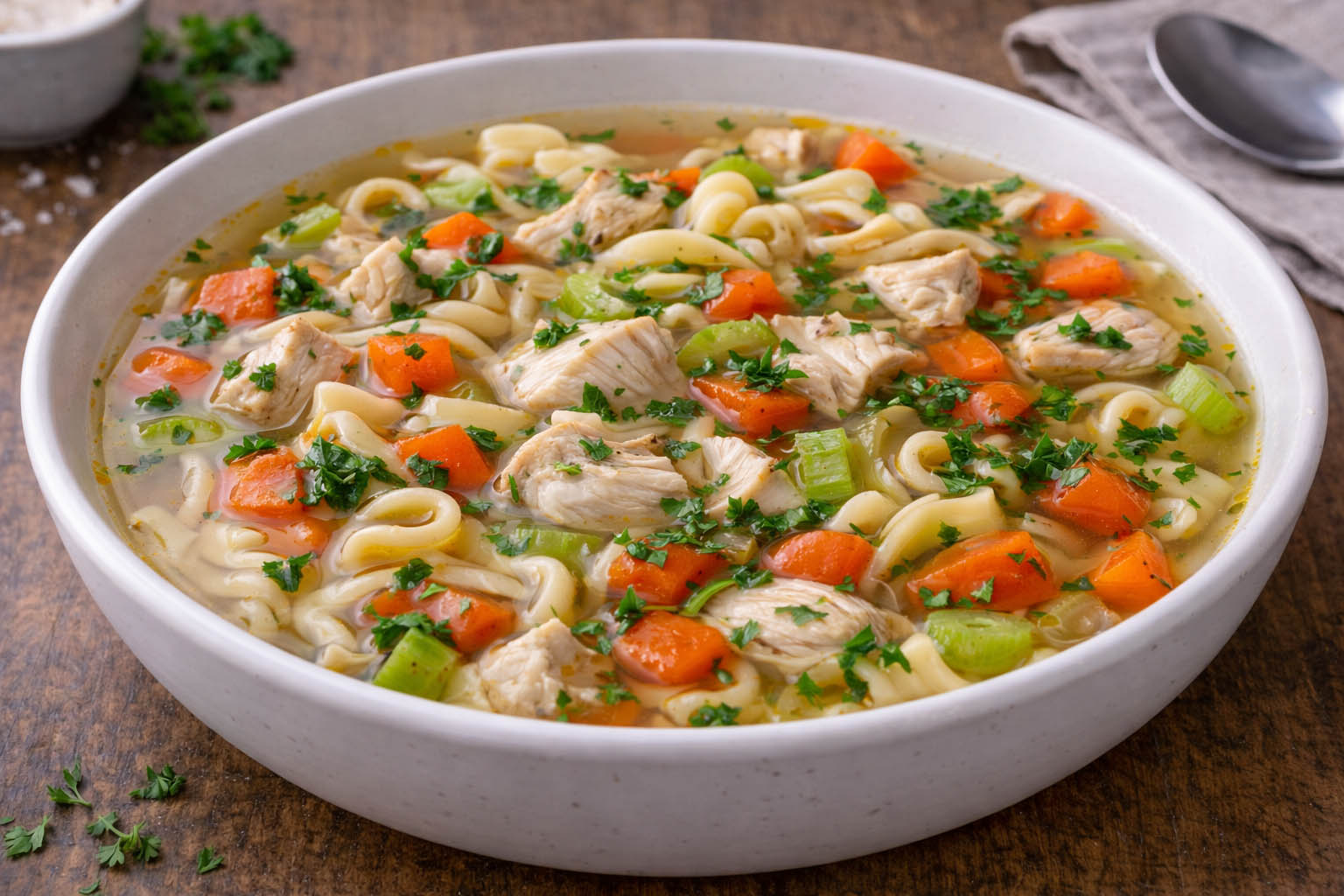 Простой суп с курицей и лапшой