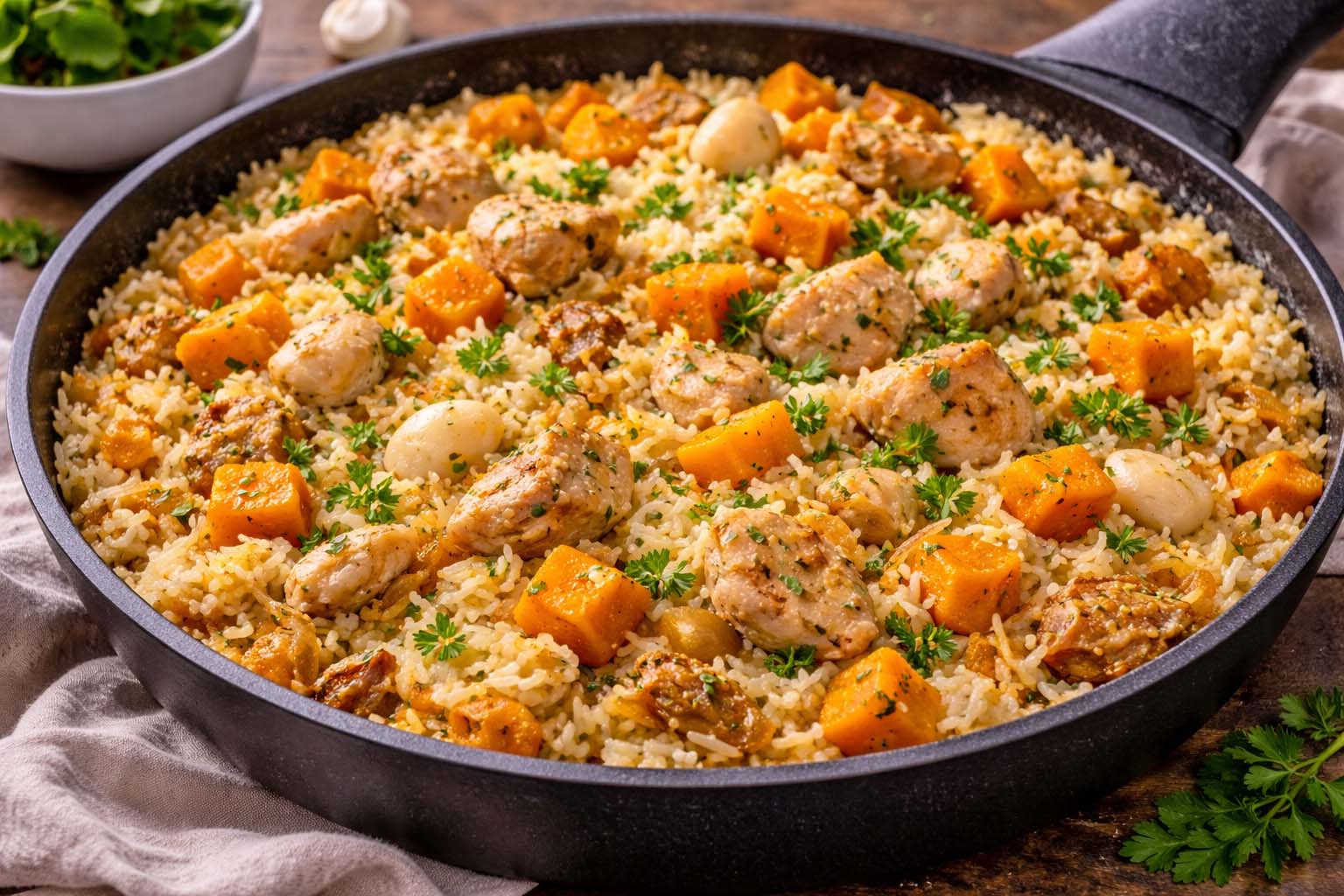 Плов с тыквой и курицей