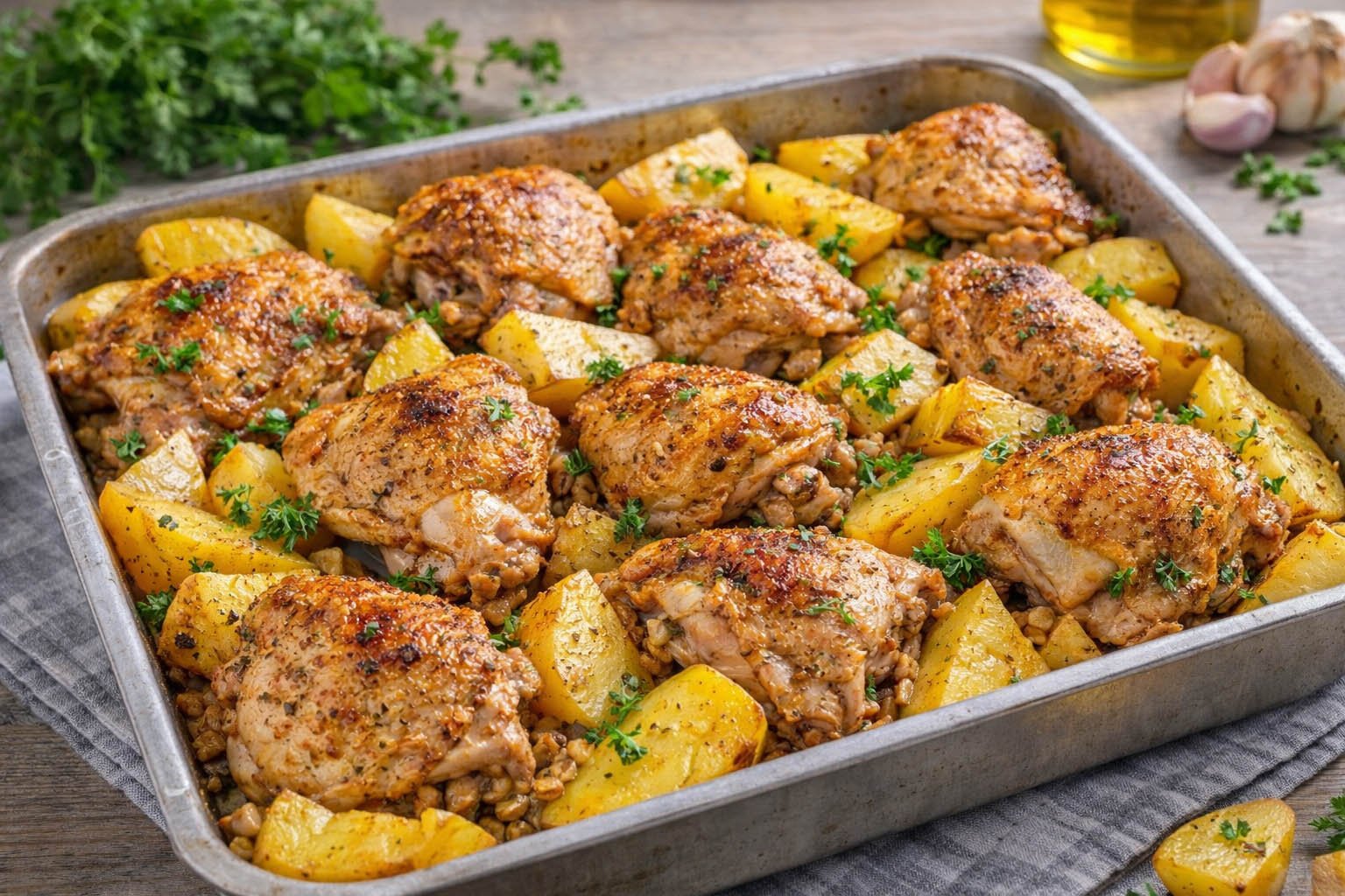 Простая курица с картошкой в духовке