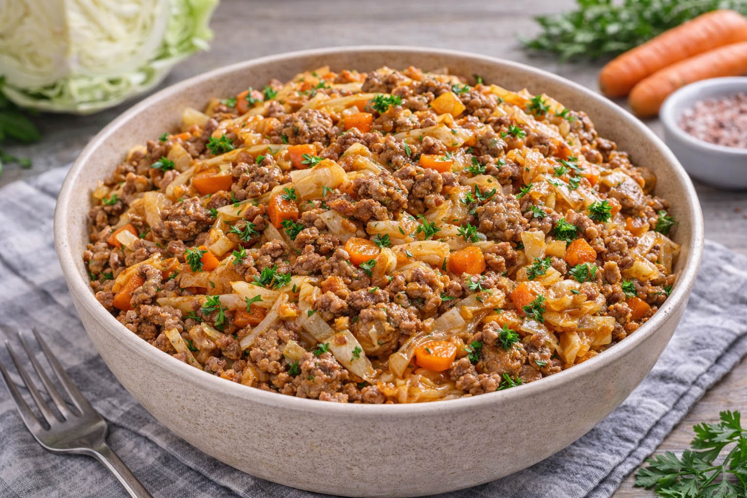 Тушёная капуста с фаршем