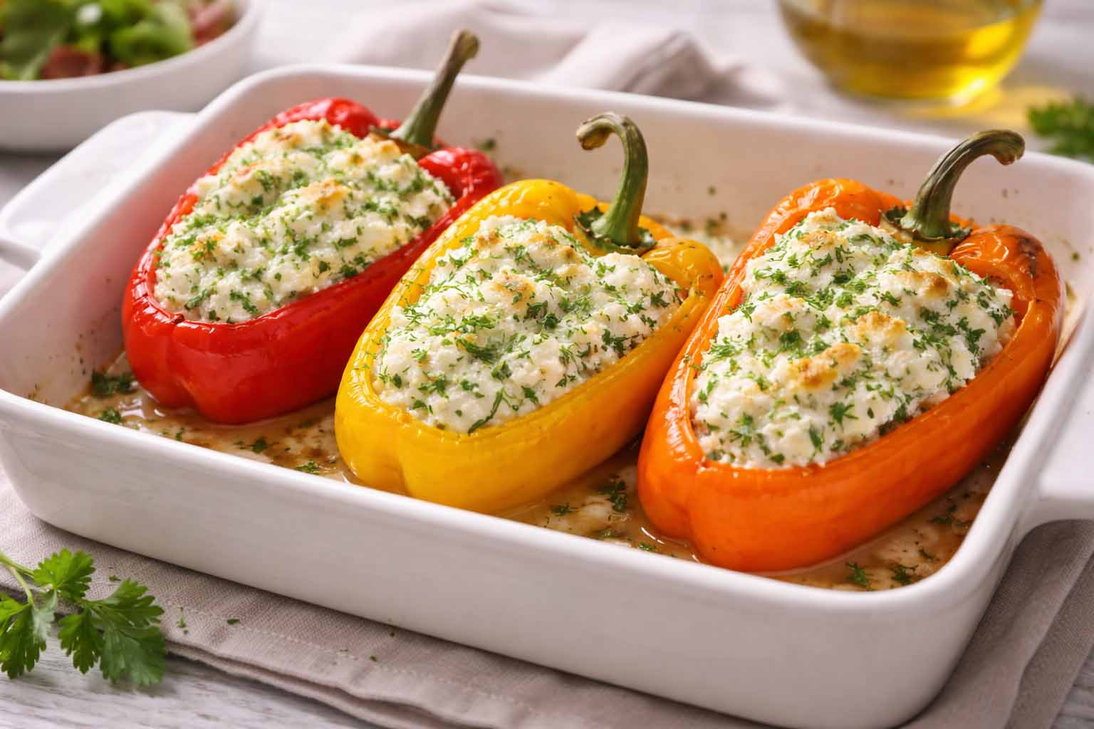 Перец с творогом и зеленью в духовке