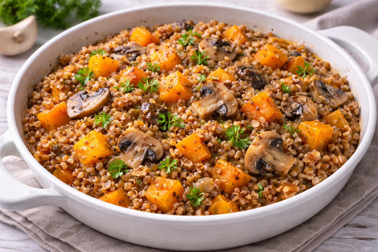 Гречневая каша с грибами и тыквой