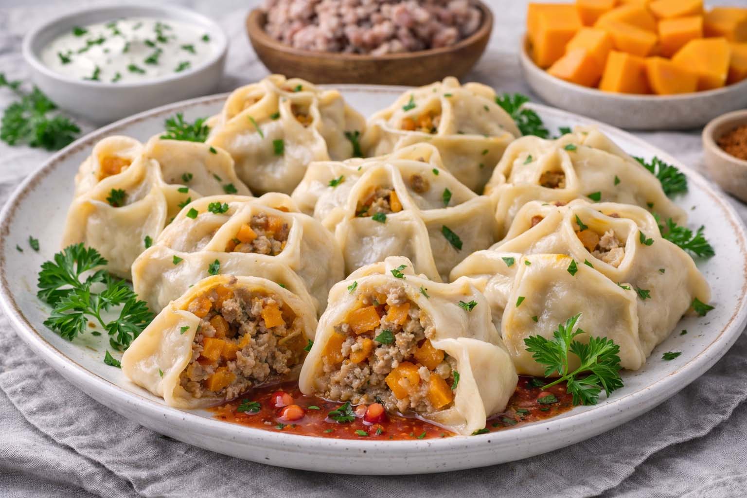 Ленивые манты с тыквой и мясом