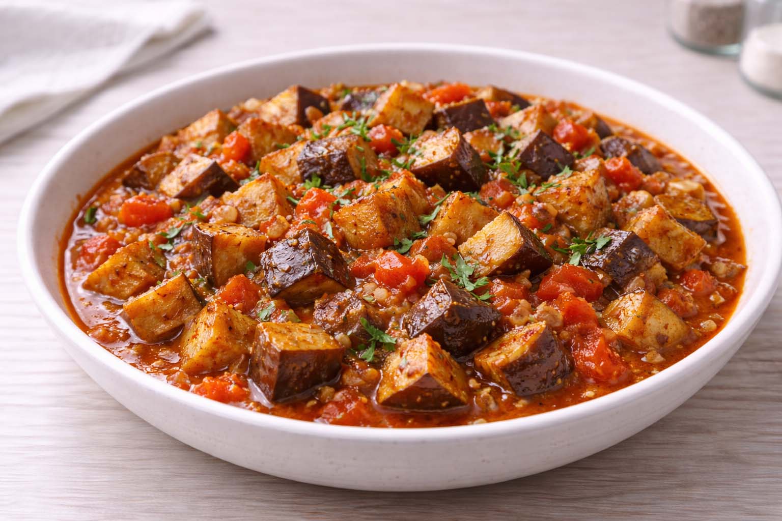 Тушёные баклажаны с томатами и чесноком