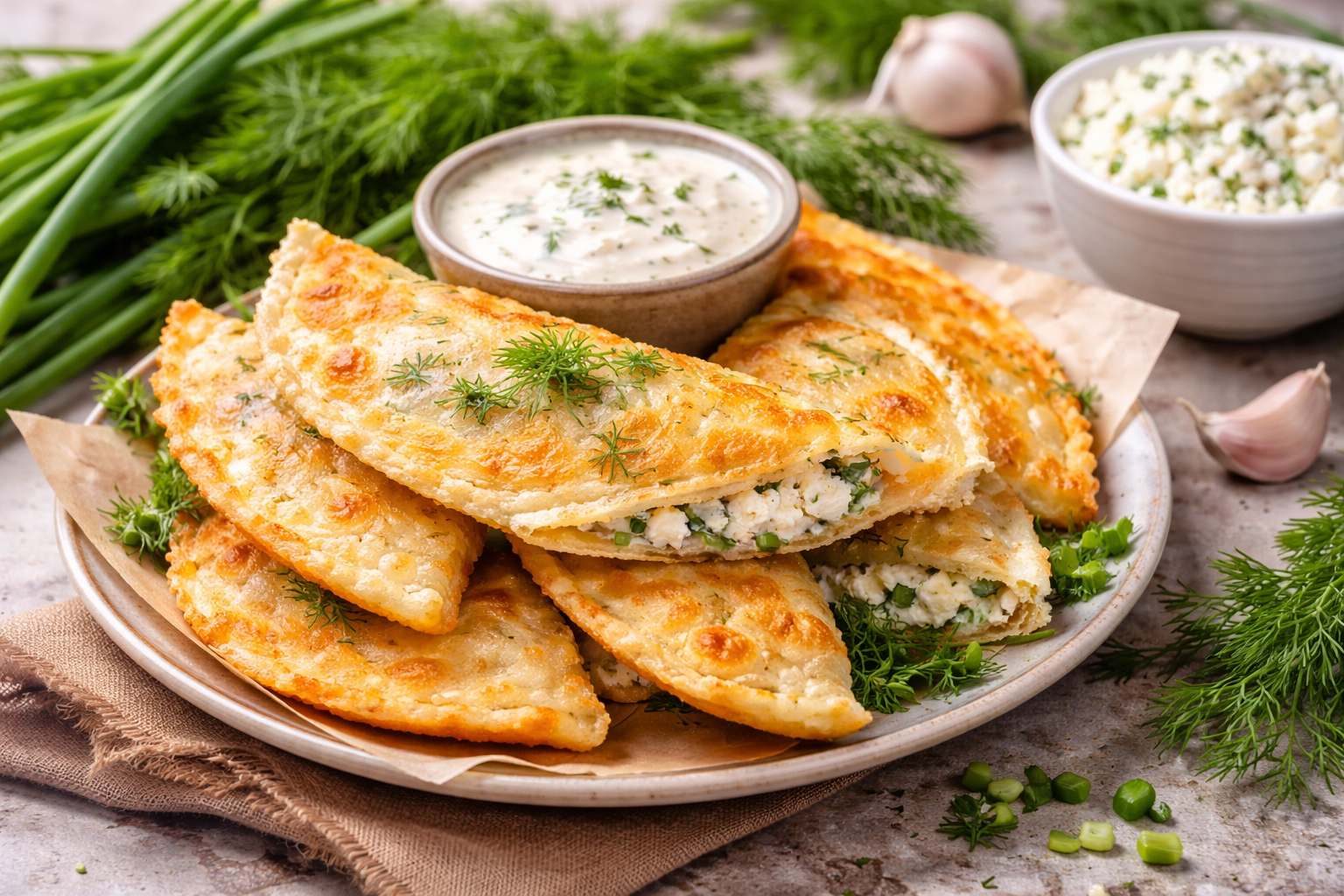 Ленивые чебуреки с творогом и зеленью