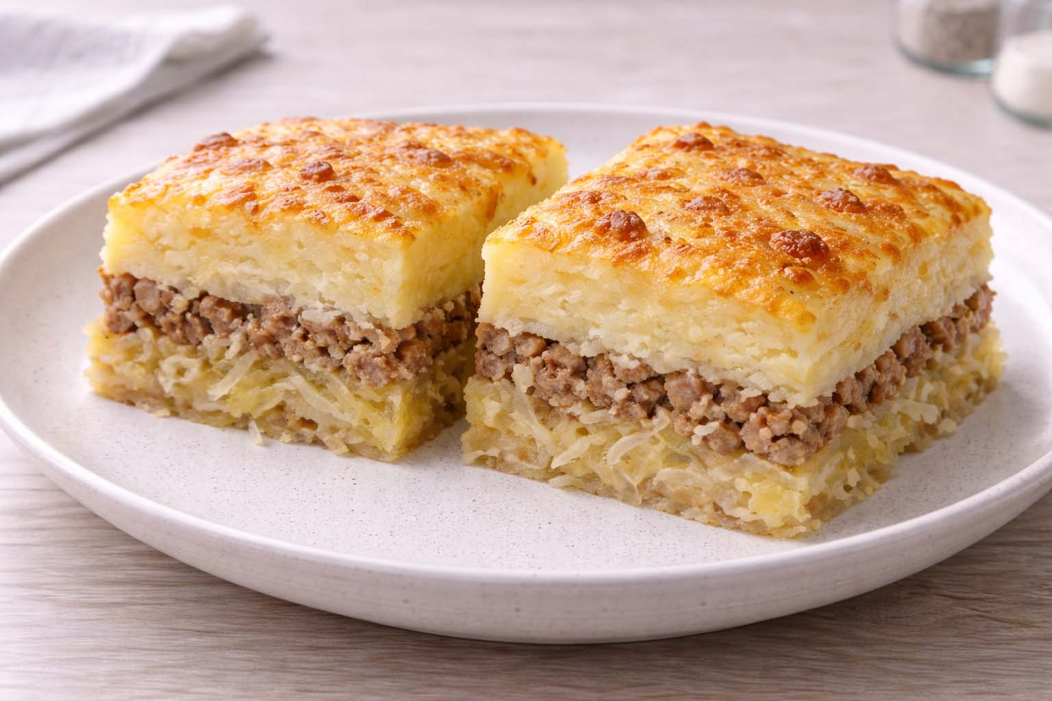 Картофельная запеканка с фаршем и капустой