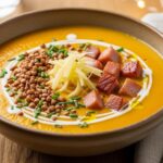 Тыквенно-гречневый суп с ветчиной и имбирём