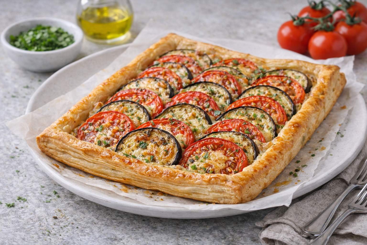 Тарт с баклажанами и помидорами