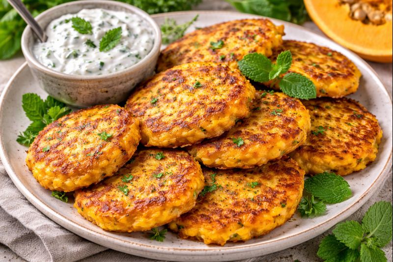Тыквенные оладьи с мятным йогуртом